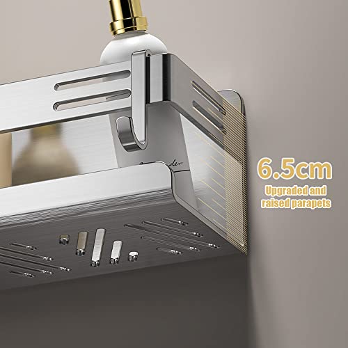 Melairy Estanteria Baño sin Taladro, Estante de Baño de Acero Inoxidable con Ganchos, Estante de Pared para Baño Cocina Balcón - imagen 6