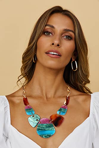 Tovaba Acrylic Chunky Statement Necklace Jewelry,Bib Splicing Collar Necklace Resin Pendant Necklace Multicolor Costume Jewelry For Women #TOP3