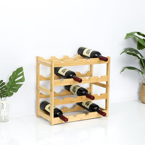 woodluv 4-Tier Wooden Wine Rack, Wine Holder, Compact Wine Storage Stand, Wooden Wine Organizer for Kitchen, Bar, or Countertop, Stylish Wine Holder with Easy Assembly - Image 3