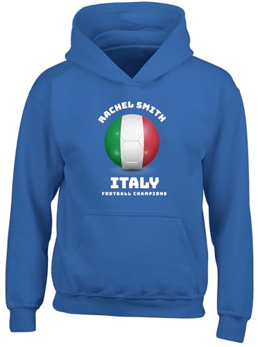 Shopagift Personalised Italy Flag Football Supporters Fan Kids Hoodie Hoody Hooded Top Boys Girls Blue