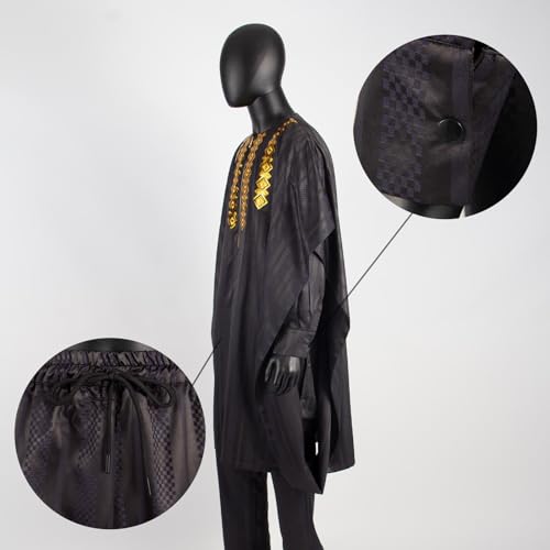 African Suits for Men Embroidery Agbada Robe Shirts and Pants Set Formal Outfits for Wedding Zip Jacket4