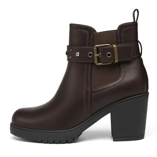 DECARSDZ Women's Ankle Boots Elastic Slip-On Chunky Heel Platform Fashion Booties Shoes2