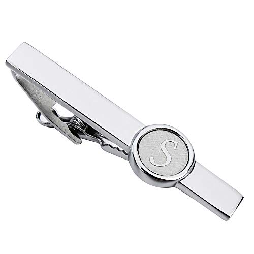 AMITER Mens Silver Initials Tie Clip for Men - 2 Inch Tie Pins Necktie