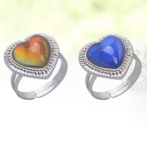 Amosfun 2 peças anel de humor anel de coração ajustável para meninas Dia dos Namorados joia (cor ale