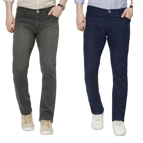 Image of DAIS Men's Stretchable Straight Fit Mid Rise Jeans, Pack of 2, (Combo of 2 Jeans)