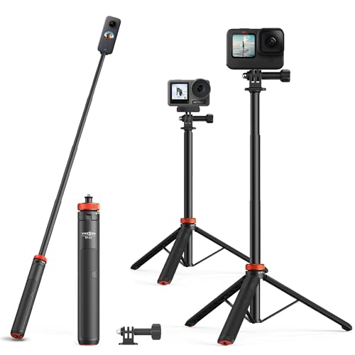 Vkesen Tripod Stand with Extension Selfie Stick for GoPro, Handheld Telescopic Pole for Sports Camera, Monopod Mount for All GoPro, Insta360 One X2/X3/X4/XR/RS, DJI, Akaso Action Cameras
