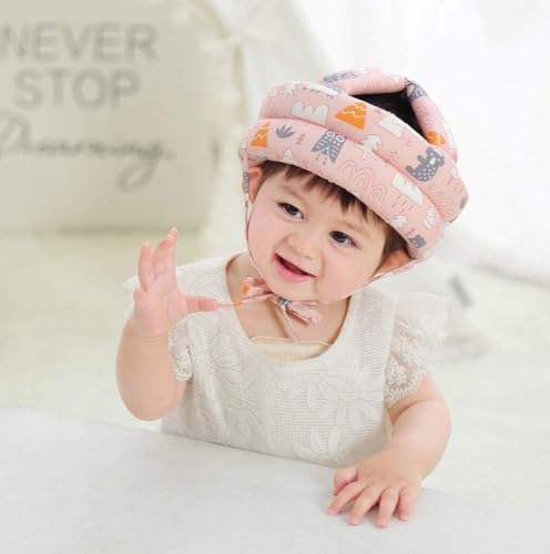 Image of Baby Helmet No Bump Safety Head Cushion Bumper Bonnet Adjustable Protective Cap Child Safety Headguard for Running Walking Crawling Safety Helmet (MULTIPRINT Pink)