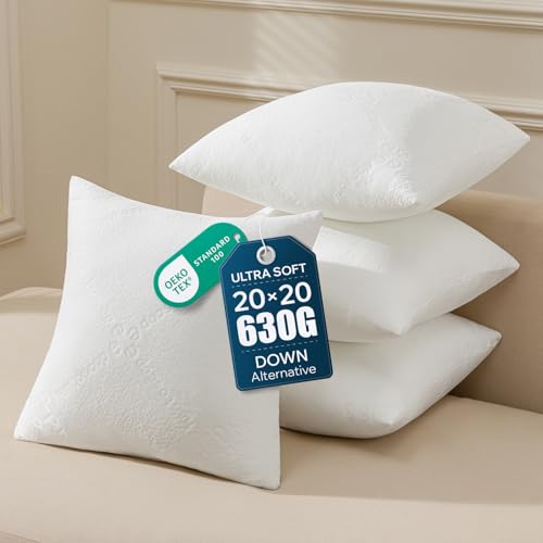 Phantoscope Premium 20x20 Throw Pillow Inserts, Ultra-Soft Air Layer Pillow Inserts Down Alternative Decorative Throw Pillows for Couch, Bedroom, Square Cushion Sham Stuffer, Pack of 4