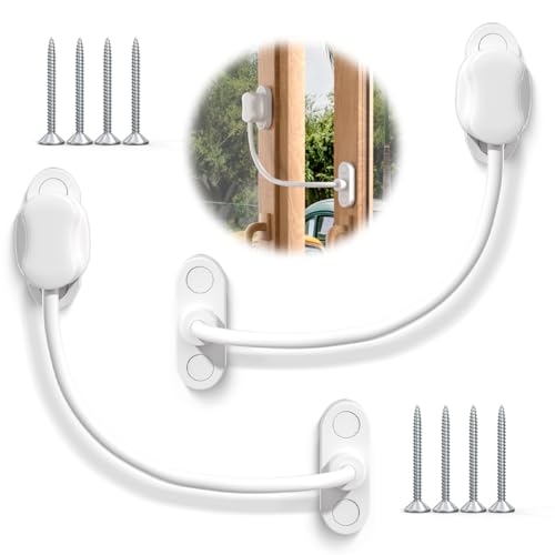 Bwintech 2 Pack White Keyless Window Restrictor, UPVC Window Security Cable Lock Limits Open Spaces to Keep Children Safe and Prevent Injury and Theft