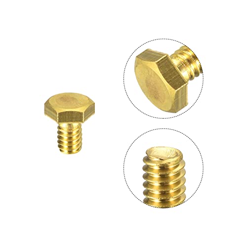 Image of uxcell Brass Hex Bolts, 1 /4-20x3 /8 5pcs Fully Thread Grade 4.8 Solid Brass Hexagon Head Bolt Machine Screws for Machinery
