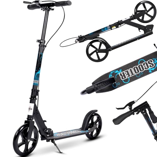 Kick Scooter 2-Wheel Foldable Adult Scooter with Adjustable Handlebar Big Wheels ABEC-7 Bearings for Boys & Girls Ages 8-12+
