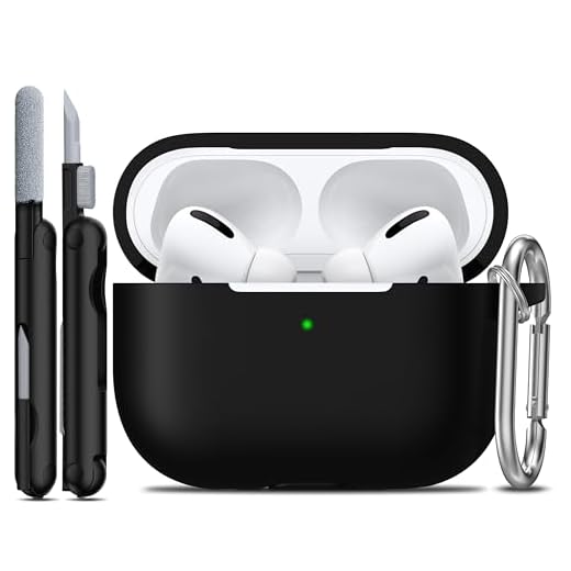 R-fun AirPods Pro Case Cover with Keychain, Full Protective Silicone Skin Accessories for Women Men Girl with Apple 2019 Latest AirPods Pro Case, Front LED Visible-Black