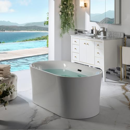 WOODBRIDGE 59" Acrylic Freestanding Bathtub Contemporary Soaking Tub with Matte Black Overflow and Drain,White Tub,B0058-MB by WOODBRIDGE - Image 3