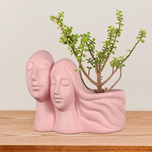 Image of Lasaki Couple Pink Ceramic Pots for Indoor Plants, Planters, Flower, Pots, gamla, Outdoor, Balcony, Home, Garden, Office Decor, Succulent Pot(L - 16 X W - 10 X H - 14.5 cm)(Plants not Included)