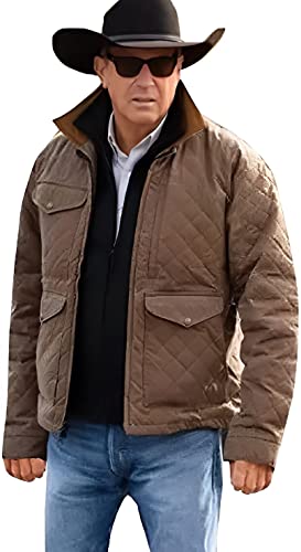 Mens Yellowstone Western Kevin Costner John Dutton Quilted Brown Cowboy Jacket And Black Vest | 2 In 1 Jacket #TOP1