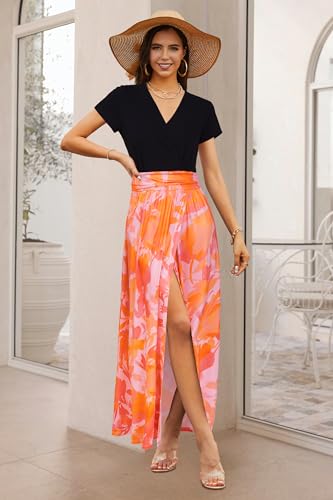 Image of Newshows Women's 2026 Lightweight Summer Wedding Guest Beach Vacation Casual V Neck Split Flowy Maxi Dress