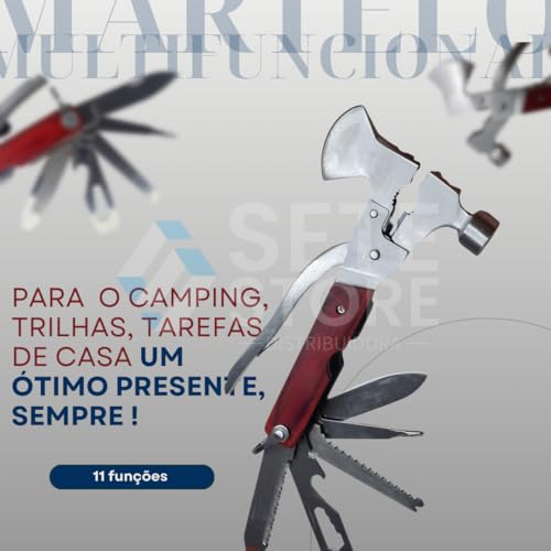 Martelo e Machadinha Tático Multifuncional em Aço Inox | Kit de Sobrevivência 11 em 1 com | Ferramen
