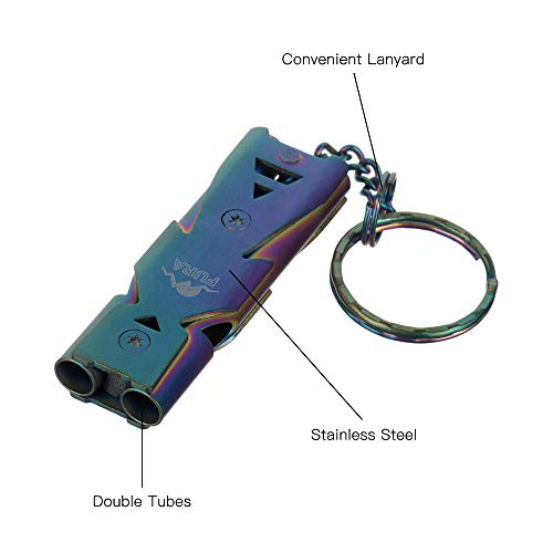 Apito, Andoer 2 PCS Camping Survival Whistle com Talabarte de aço inoxidável Apito de emergência Tub