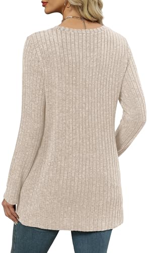 XIEERDUO Long Sleeve Shirts for Women Crewneck Tunic Tops Loose Fit Dressy Womens Sweaters with Pockets Fall Fashion 20254