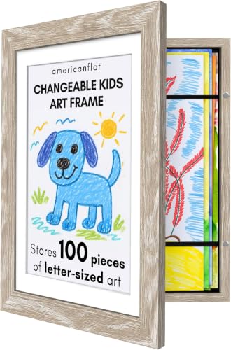 Image of Americanflat Kids Artwork Frame Changeable (Driftwood) - Magnetic Door Holds 100 Art Pieces - 8.5x11 Letter Size Display with Mat or 10x12.5 Without Mat - My Mini Masterpiece (Pack of 8)