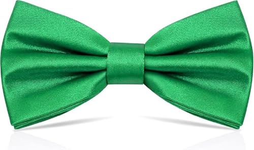 Mens Pre-Tied Bow Tie Bowtie Solid Color Neck Bow Ties Adjustable Length Formal Satin Bow Tie for Wedding Party (Green One size)