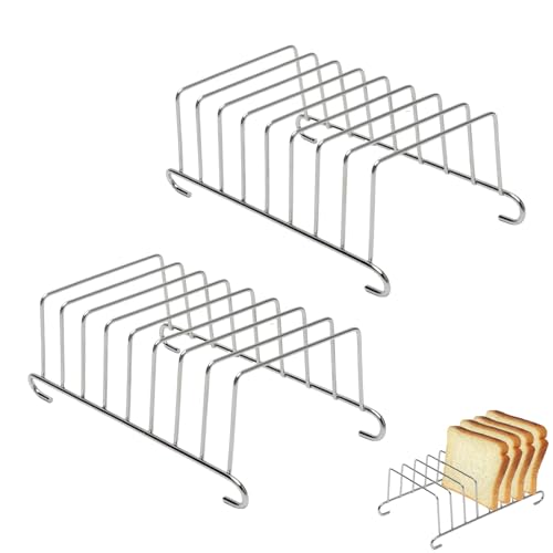 DAWRIS 2 supporti per tostapane in acciaio inox – 8 fette per friggitrice ad aria calda e forno, supporto per pane argentato per airfryer, accessori da cucina e sala da pranzo