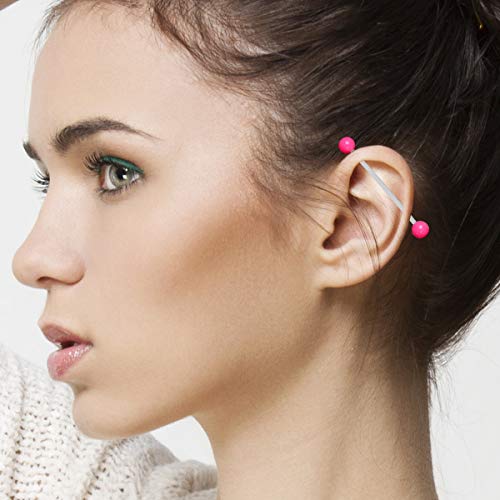 Crazypiercing 10 Pcs Industrial Barbell Earrings 14G Bioflex Cartilage Earring Body Piercing Jewelry 38Mm Bar Colorful Acrylic Balls #TOP3