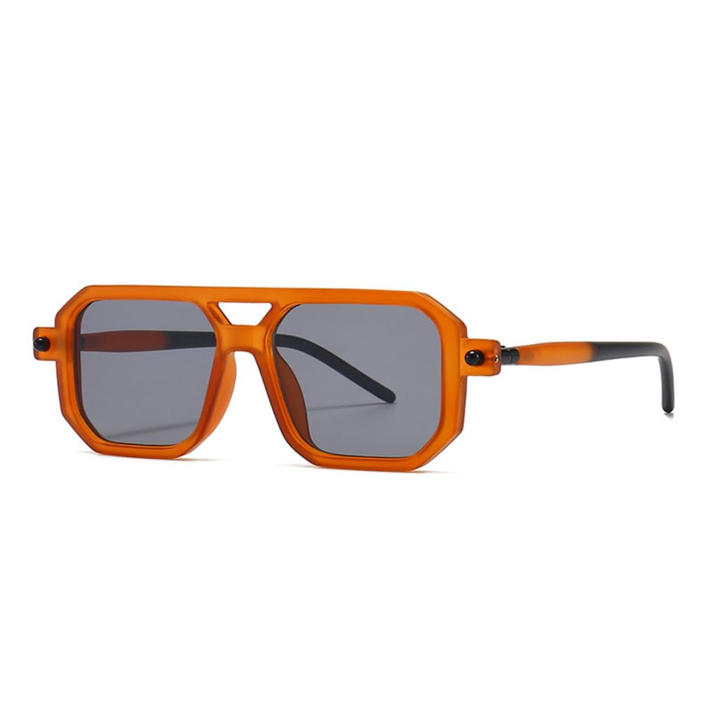 Occhiali da Sole rettangolari con Montatura Arancione Leopardata Vintage Uomo Donna Occhiali da Sole retrò a Doppio Ponte