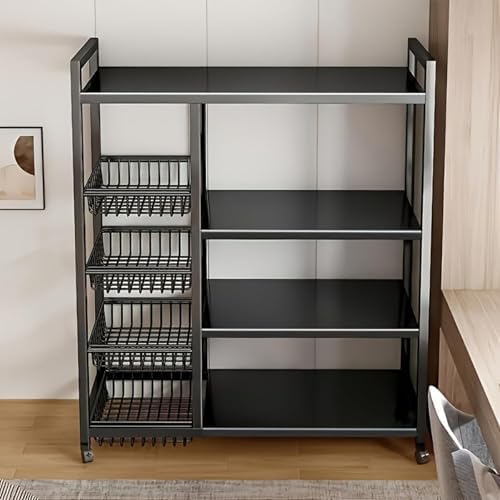 Heavy Duty Metal Storage Rack with Wheels, Adjustable 4-Tier Rolling Cart, Multi-Functional Organizer for Kitchen, Living Room & Bedroom - Space-Saving Solution for Easy Mobility