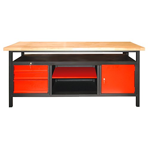 DEMA Werkbank 170 cm – Hobelbank, Metalltisch, Werkstatttisch – 1 Tür, Schubladen, stabil, robust – Werkstatt, Garage, Heimwerker, Handwerk, Lager
