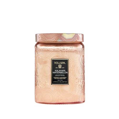 Image of Voluspa Kalahari Watermelon, Large Candle Jar, 18 oz, 100 Hour Burn Time, Coconut Wax for Clean Burning, Handcrafted in the USA