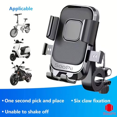 Image of SOOPII Universal Bike Mobile Holder with One Click Locking | Anti-Slip and Adjustable Angle for Motorcycles, Bicycles, E-Bikes,Scooters,Shockproof & Heavy-Duty Handlebar Mount for All Smartphones
