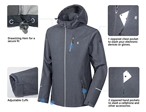Image of Little Donkey Andy Men's Softshell Jacket Ski Jacket with Removable Hood, Fleece Lined and Water Repellent Black Heather Size XXXL