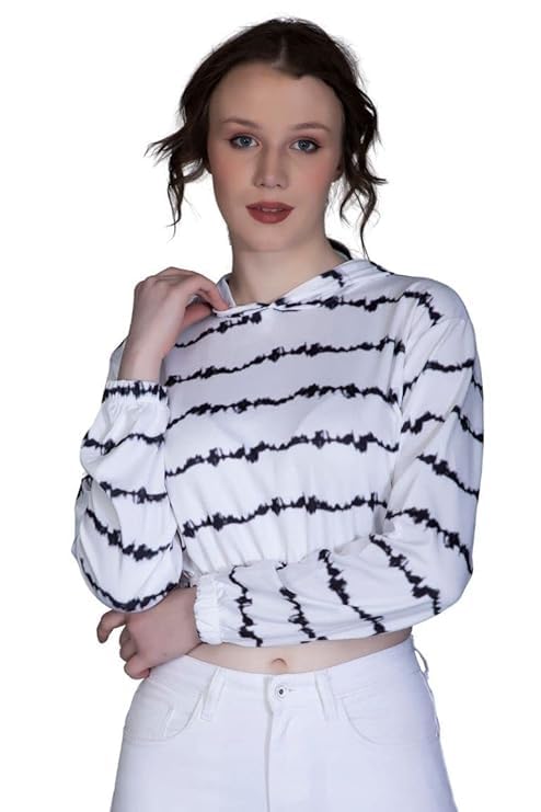 Image of OM SAI LATEST CREATION Women's Western Crop Top with Hoodie Neck & Long Sleeve || Drawstring Pullover Tops || Loose Casual Hoodies for Women Top.