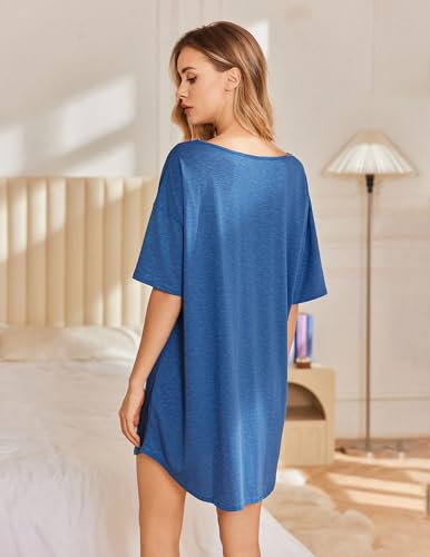Image of Ekouaer Nightgowns for Women 3 Pack Sleepshirt Short Sleeve Nightshirt V Neck Sleepdress Oversized Sleepwear