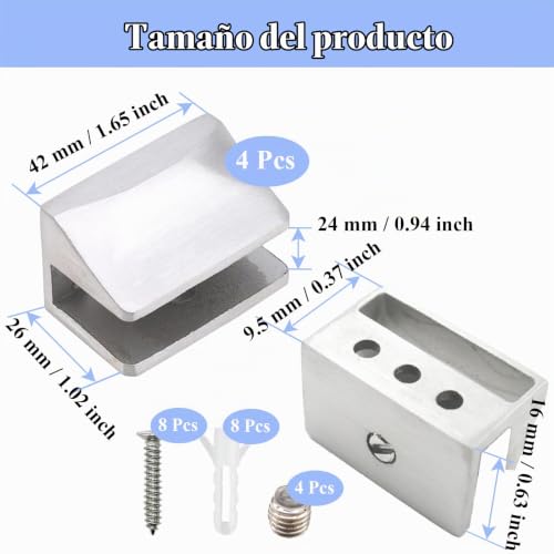 Abrazaderas para estante de cristal con fijación ajustable rectangular antideslizante de 6-9 mm 3