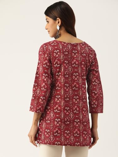 Image of feranoid Designer V-Neck Short Straight Kurti with 3Quarter Sleeves