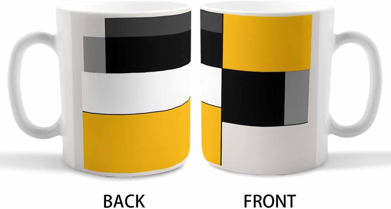 BEMIGO Ceramic Coffee Mug Yellow Spring Ceramic Mug White Cup, Geometric Insulated Coffee Cup with Handle with Pattern Perfect for Tea and Hot Beverages, 12oz