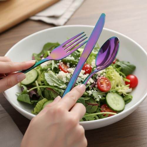 Image of 4 Pcs Rainbow Mirror Polish Stainless Steel Cutlery Set for Dining Table with Spoon and Fork Set & Butterknife - The Perfect Tableware /Flatware