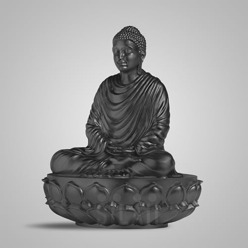 Image of SILAII Gautama Buddha Statue for Home Decor - 1 Feet | Matte Black Buddha Showpiece for Home & Office | Spiritual Buddha Idols for Home Decor