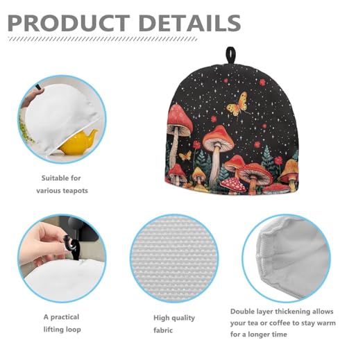 Image of Generic Hudotybom Mushroom Tea Cozy for Teapot Insulated Large Teapot Cover to Keep Warm Tea Kettle Cover Machine Washable Coffee Pot Cloth Covers Kitchen Home Decorations for Housewife Mom, CZA49
