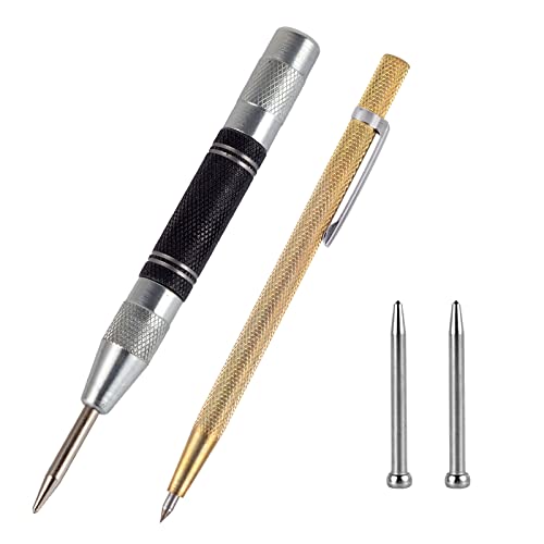 WangCang 2 Stücke Automatik Körner Anreißnadel set Automatische Center Punch Werkzeug Selbstschlagendes Getreide Verstellbare Spannung mit Ersatzspitzen,für Metall, Holz, Glas, dünne Stahlbleche (2) Cover