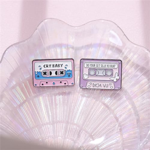 Image of Pink Cartoon Retro Magnetic Tape Brooch Set - 5 Count Unisex Pins for Men Women Gift - Vintage Music Tape Lapel Pin for Jacket Shirt Hat Aesthetic Accessories