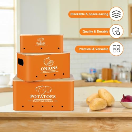 Image of 3 Pieces Potato Onion & Garlic Storage Bin Sturdy for Kitchen Counter | Kitchen Storage & Organization | Food Storage Containers.