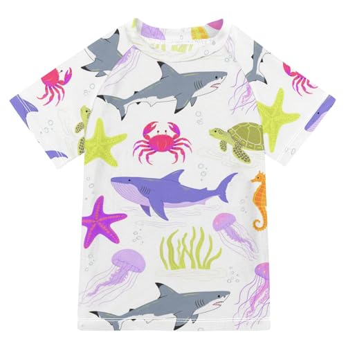 Bright Color Underwater Animal Whale Jellyfish Short Sleeve Kids Bathing Suits Boys Kids Swimsuits for Girls Teen Rash Guard Swimsuit for 3-12 Years Traje de Banos para ninas