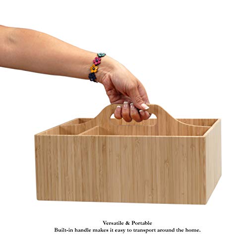 image for MobileVision Bamboo Multi-Purpose Caddy with Handle, 3 Sections, Sturd