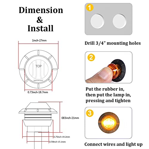 Fxc 10X 3/4" Round Led Clearence Light Front Rear Side Marker Indicators Light For Truck Car Bus Trailer Van Caravan Boat, Taillight Brake Stop Lamp (Amber, 12V) #TOP4