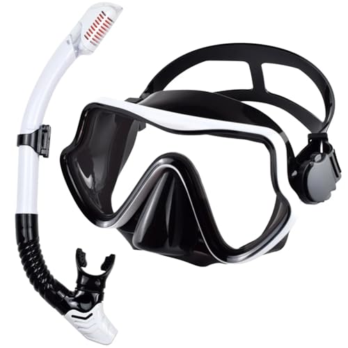 EHYSYN Máscara de Snorkel Máscara de Buceo con esnórquel para Adultos, Vidrio Templado, Equipo de esnórquel panorámico para natación Kit de de Buceo(Blackwhite)