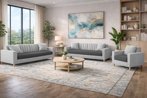 Image of Casaliving Garcia 3+2+1 Seater Sofa Set for Living Room (Black Grey Colour) Premium Fabric Sofa