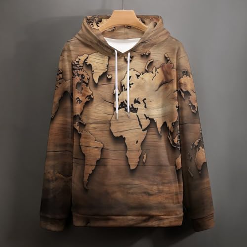 Sweat à capuche hommes carte du monde pull manches longues à poche - 3
